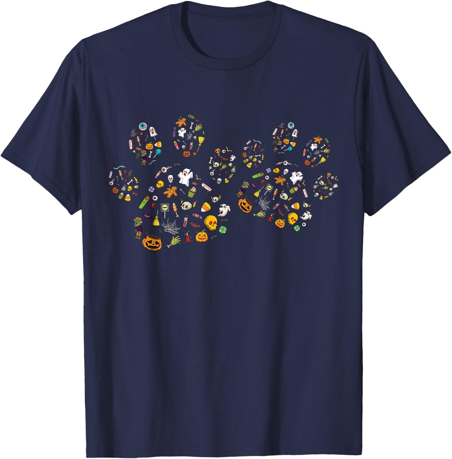 Cute Paw Print Halloween Dog Candy Pumpkin Ghost T-Shirt - T-Shirt | Navy
