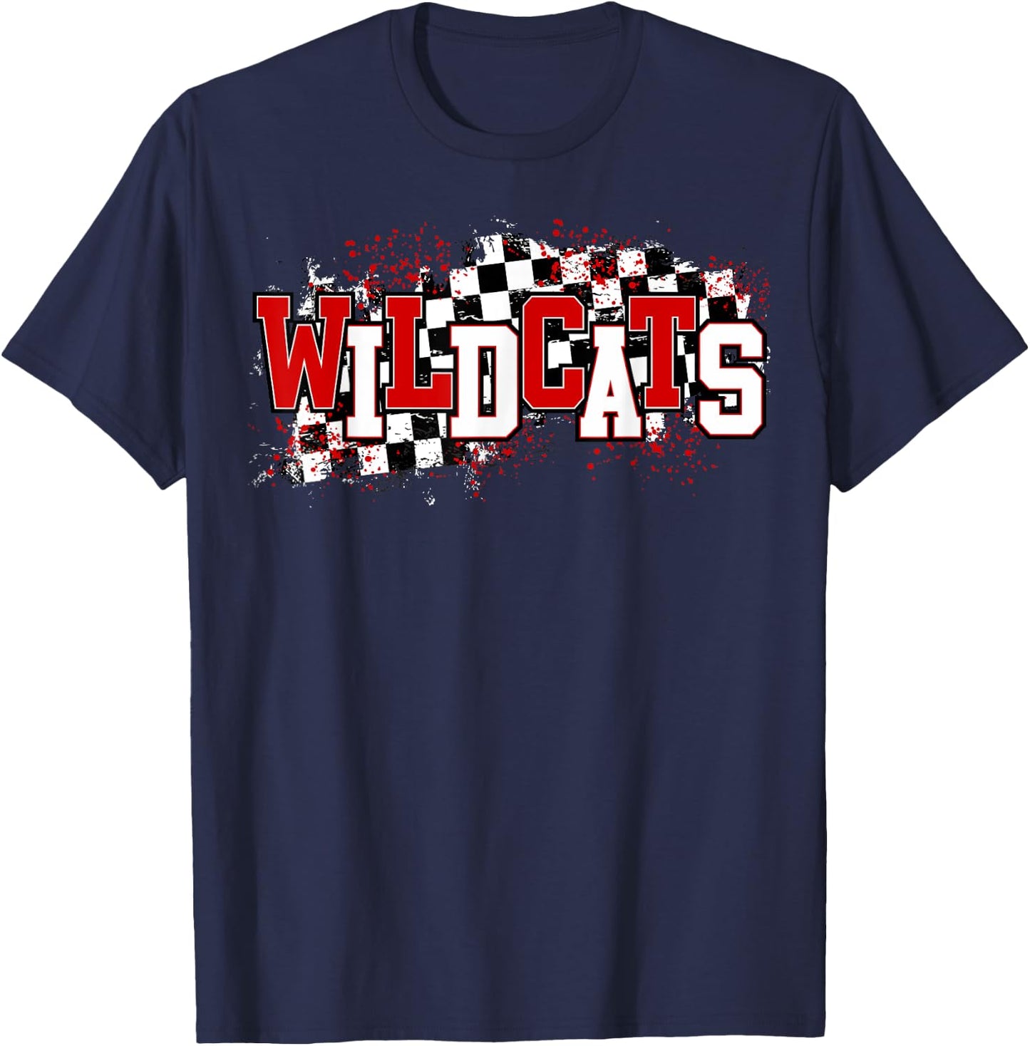 Red Wildcats School Spirit Wildcat Pride Checkered Teacher Men Women Girls Kids T-Shirt - T-Shirt | Navy