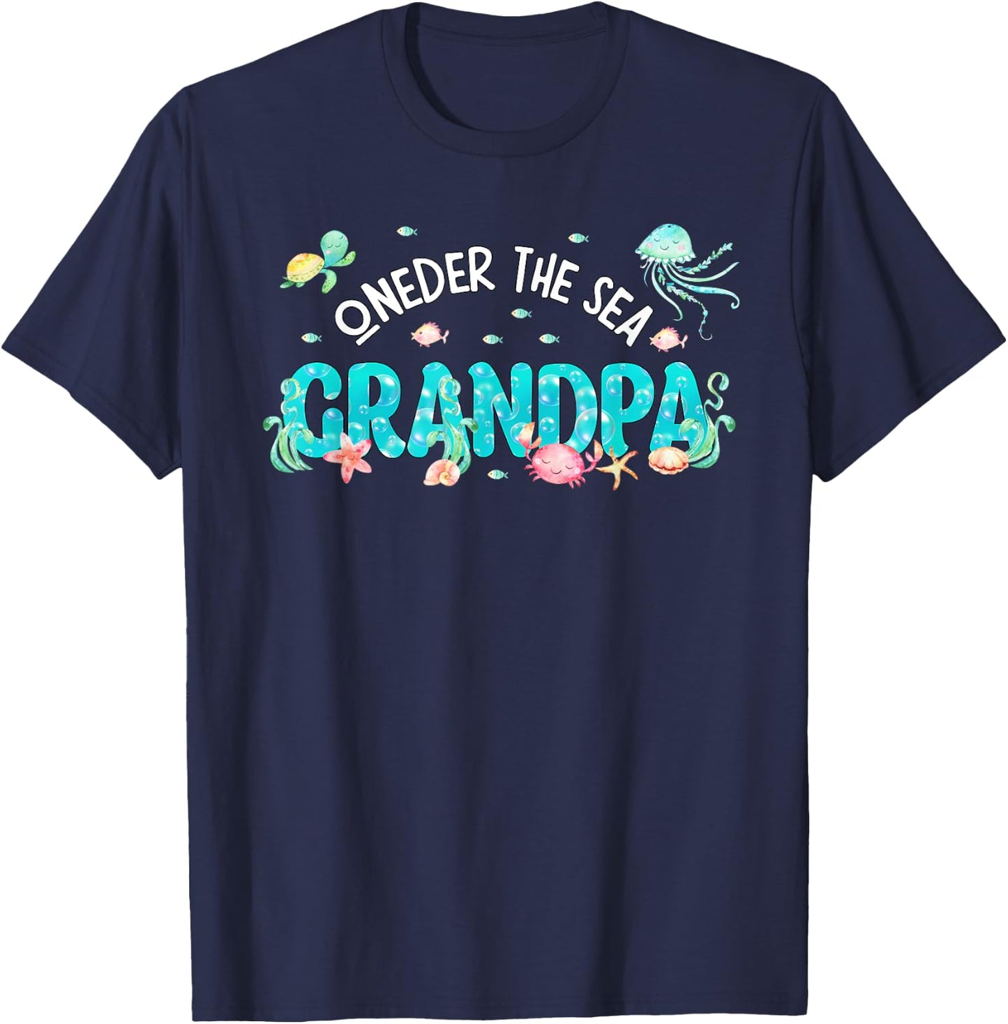 Under Sea Grandpa Birthday Girl Boy Matching Family Party T-Shirt - T-Shirt | Navy
