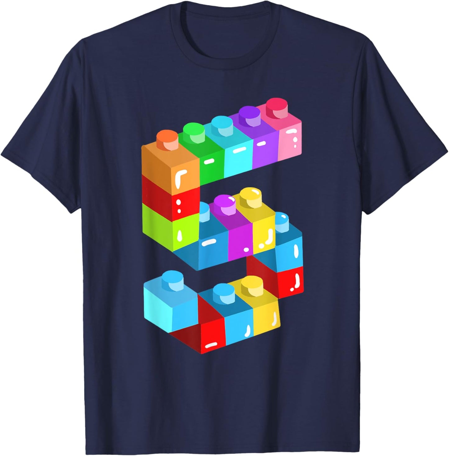 Kids Building Blocks Bricks 5 Years Old 5th Birthday Boys T-Shirt - T-Shirt | Navy