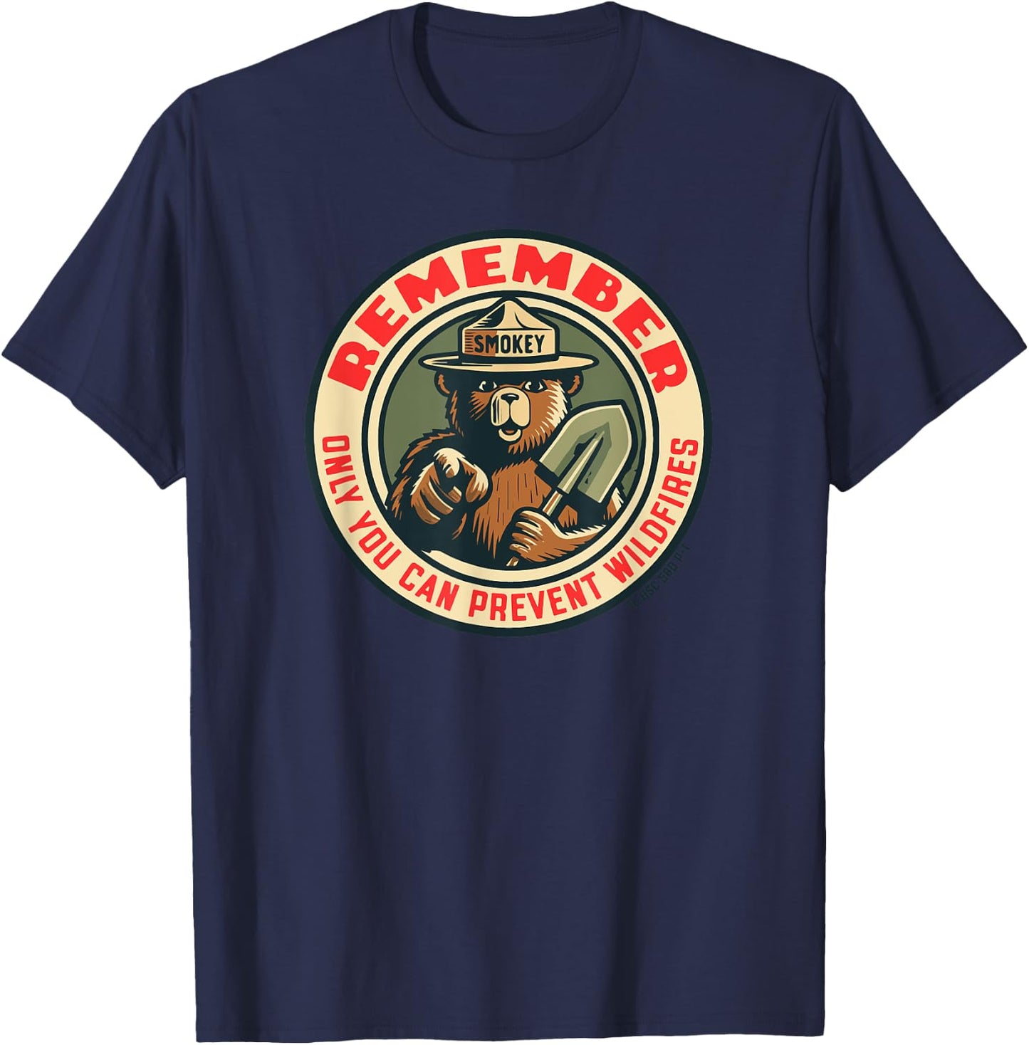 Giant Step Design Co. Remember Only You Vintage Smokey Bear Retro T-Shirt - T-Shirt | Navy