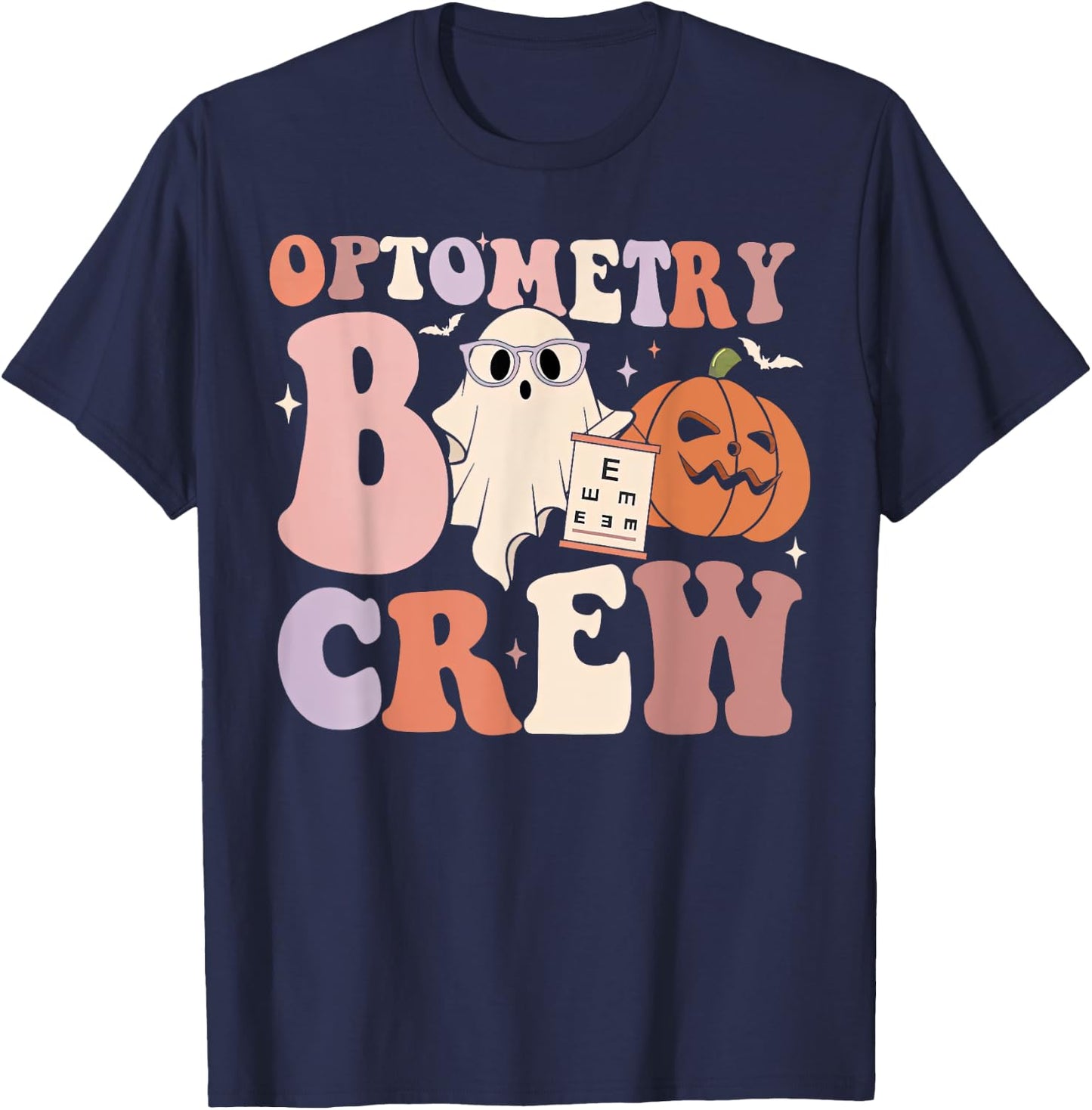 Retro Optometry Boo Crew Optometrist Ghost Pumpkin Halloween T-Shirt - T-Shirt | Navy