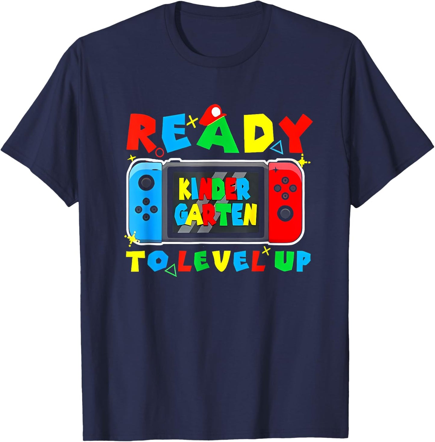 Retro Back To School Kindergarten Ready To Level Up Gamer T-Shirt - T-Shirt | Navy