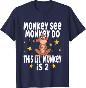 Kids Monkey See Monkey Do This Lil Monkey Is 2 Birthday Party T-Shirt - T-Shirt | Navy