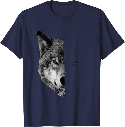 Wolf - Split Face Wolf Shirts Magical Wolves T-Shirt - T-Shirt | Navy