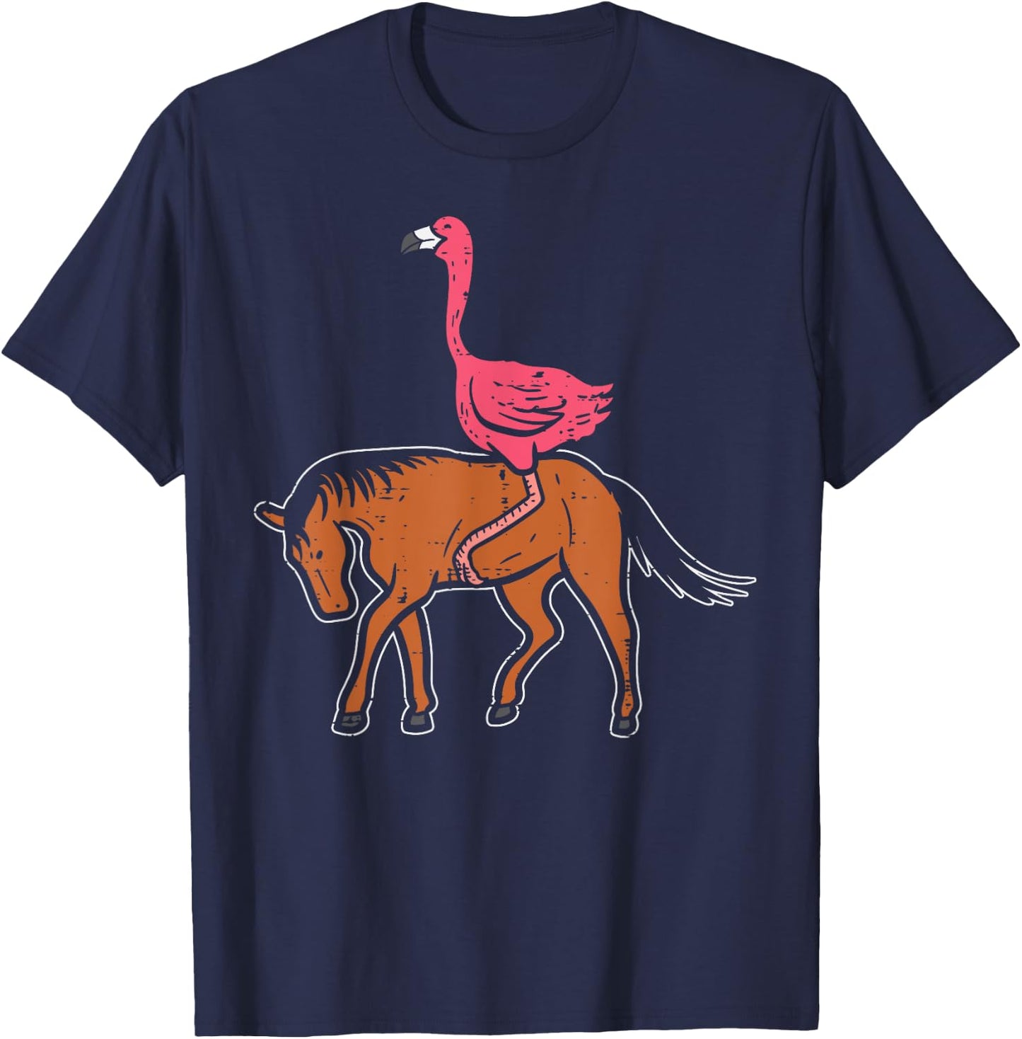 Flamingo Riding Horse Funny Bird Animal Lover Men Women Kids T-Shirt - T-Shirt | Navy