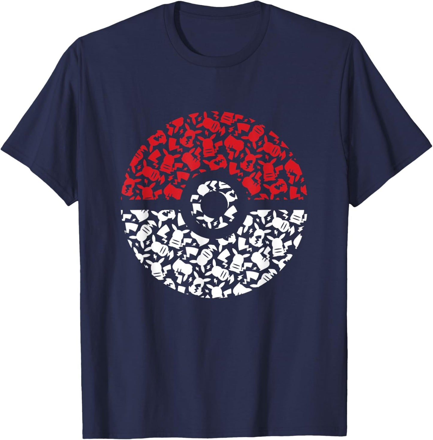 Pokemon Adult Pikachu Pokeball Pattern , Black, Small T-Shirt - T-Shirt | Navy
