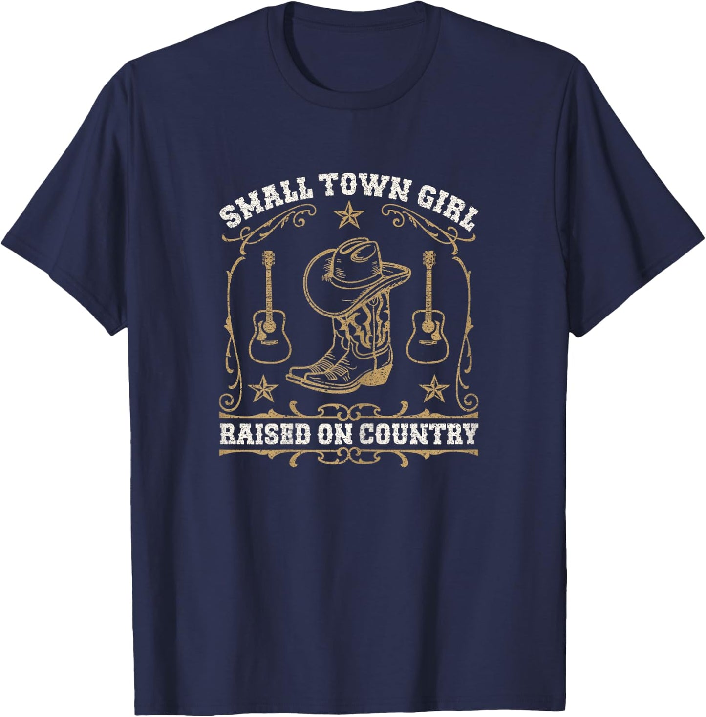 Small Town Girl Raised On Country Western Music Cowgirl T-Shirt - T-Shirt | Navy