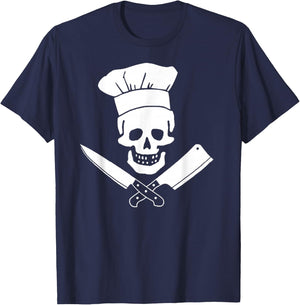 Chef Skull Funny Kitchen Pirate Culinary Cook T-Shirt - T-Shirt | Navy