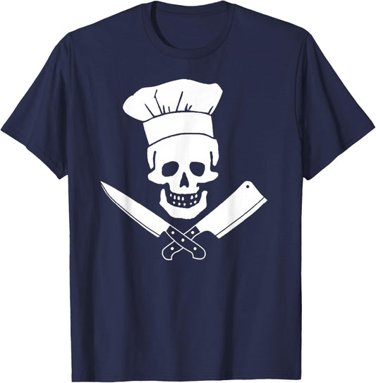 Chef Skull Funny Kitchen Pirate Culinary Cook T-Shirt - T-Shirt | Navy