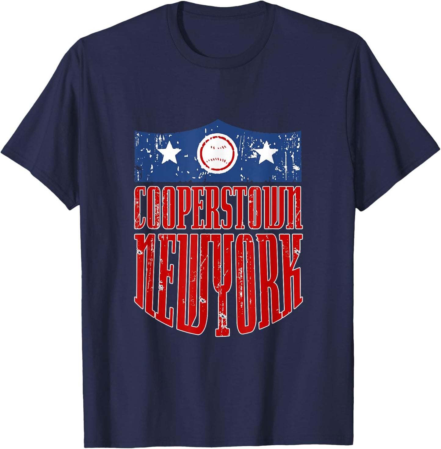 Vintage Grunge Style Baseball Town Cooperstown New York T-Shirt - T-Shirt | Navy