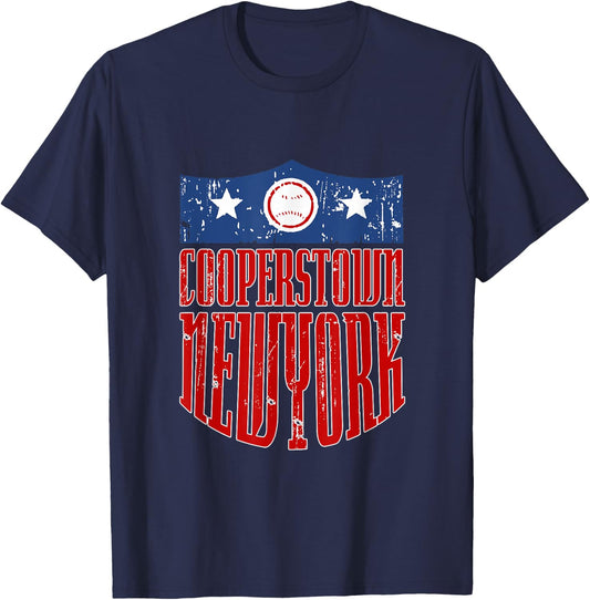 Vintage Grunge Style Baseball Town Cooperstown New York T-Shirt - T-Shirt | Navy