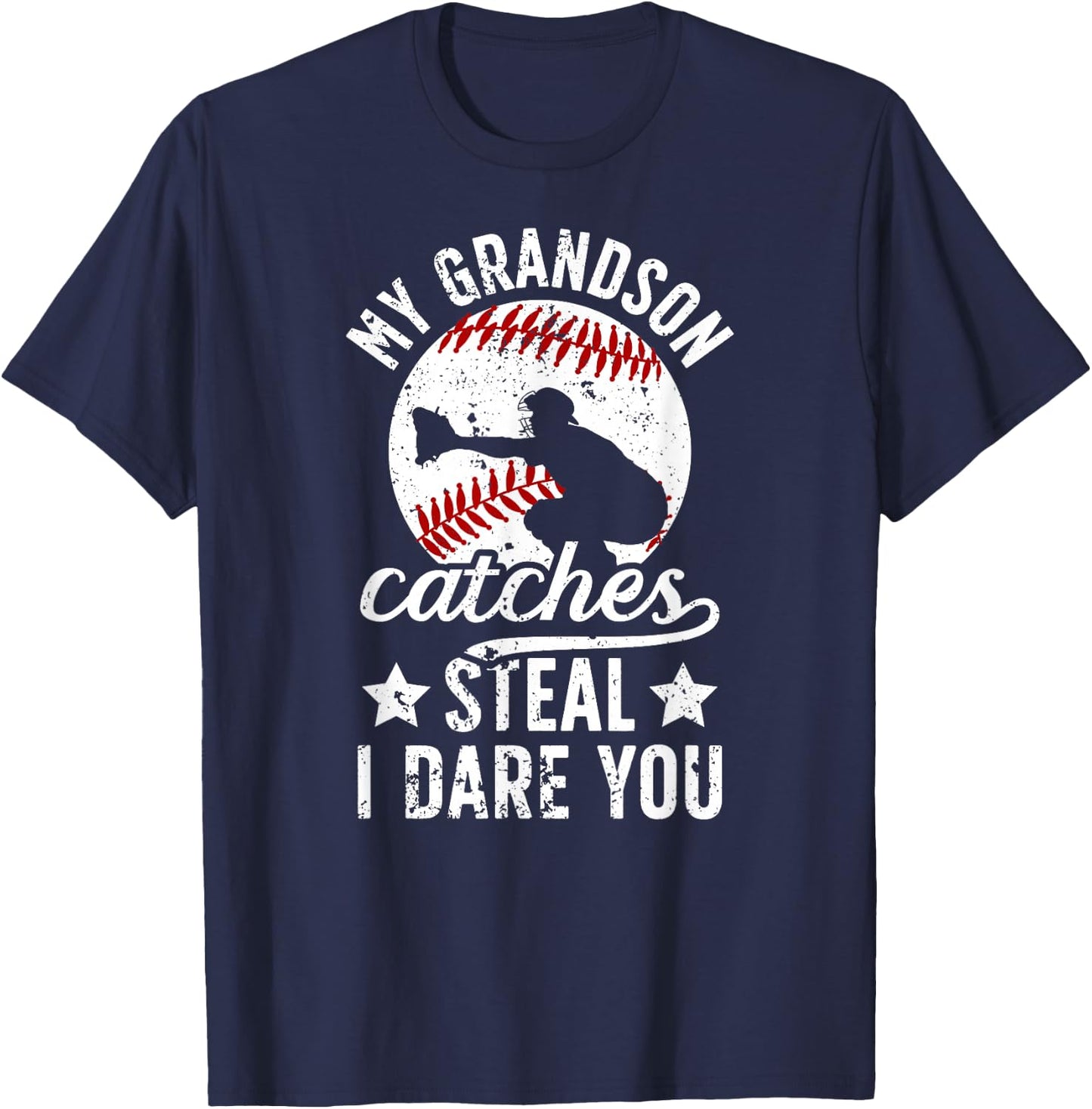 My Grandson Catches Baseball Catcher Grandma T-Shirt - T-Shirt | Navy
