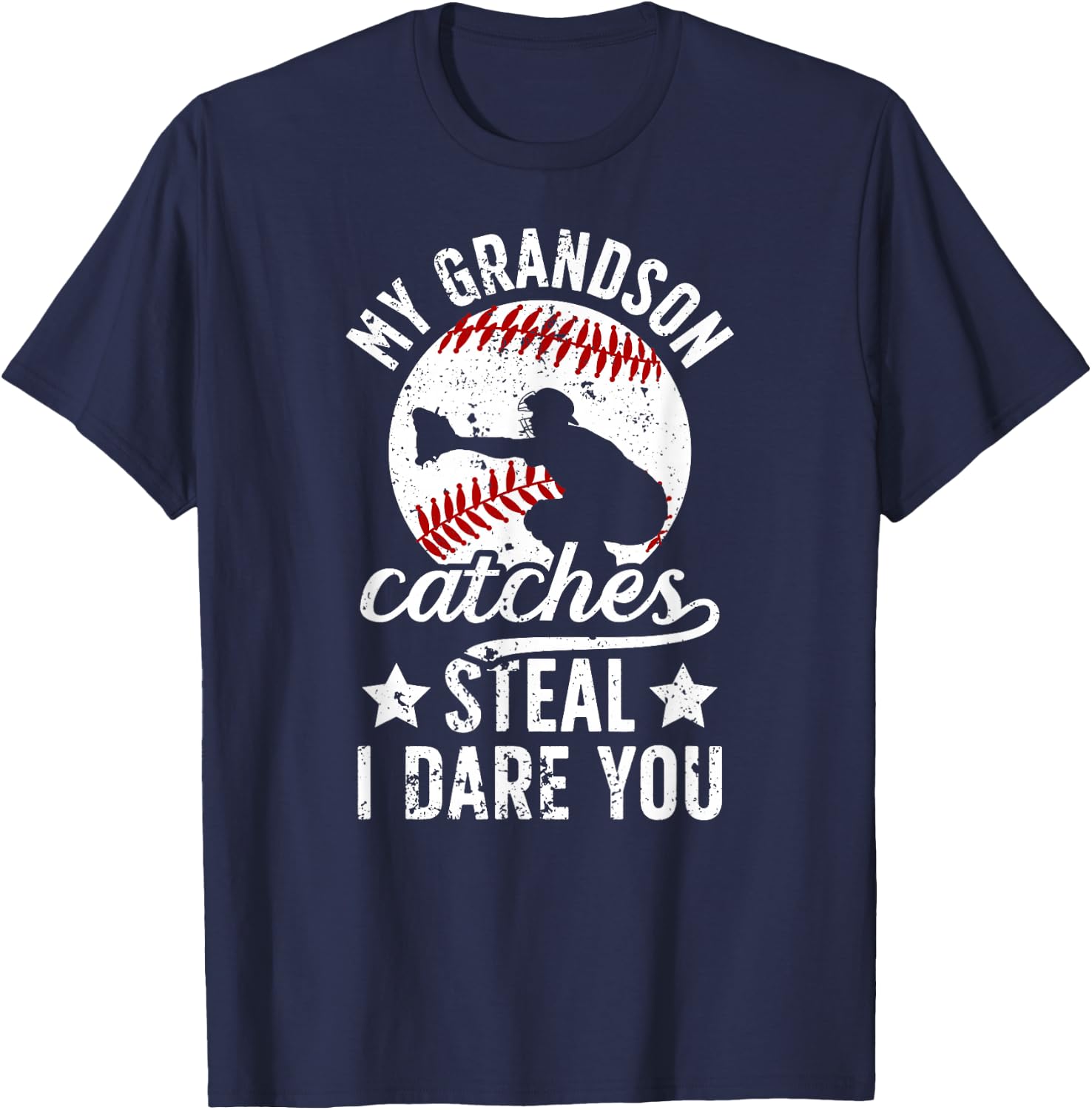 My Grandson Catches Baseball Catcher Grandma T-Shirt - T-Shirt | Navy