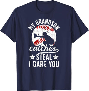 My Grandson Catches Baseball Catcher Grandma T-Shirt - T-Shirt | Navy