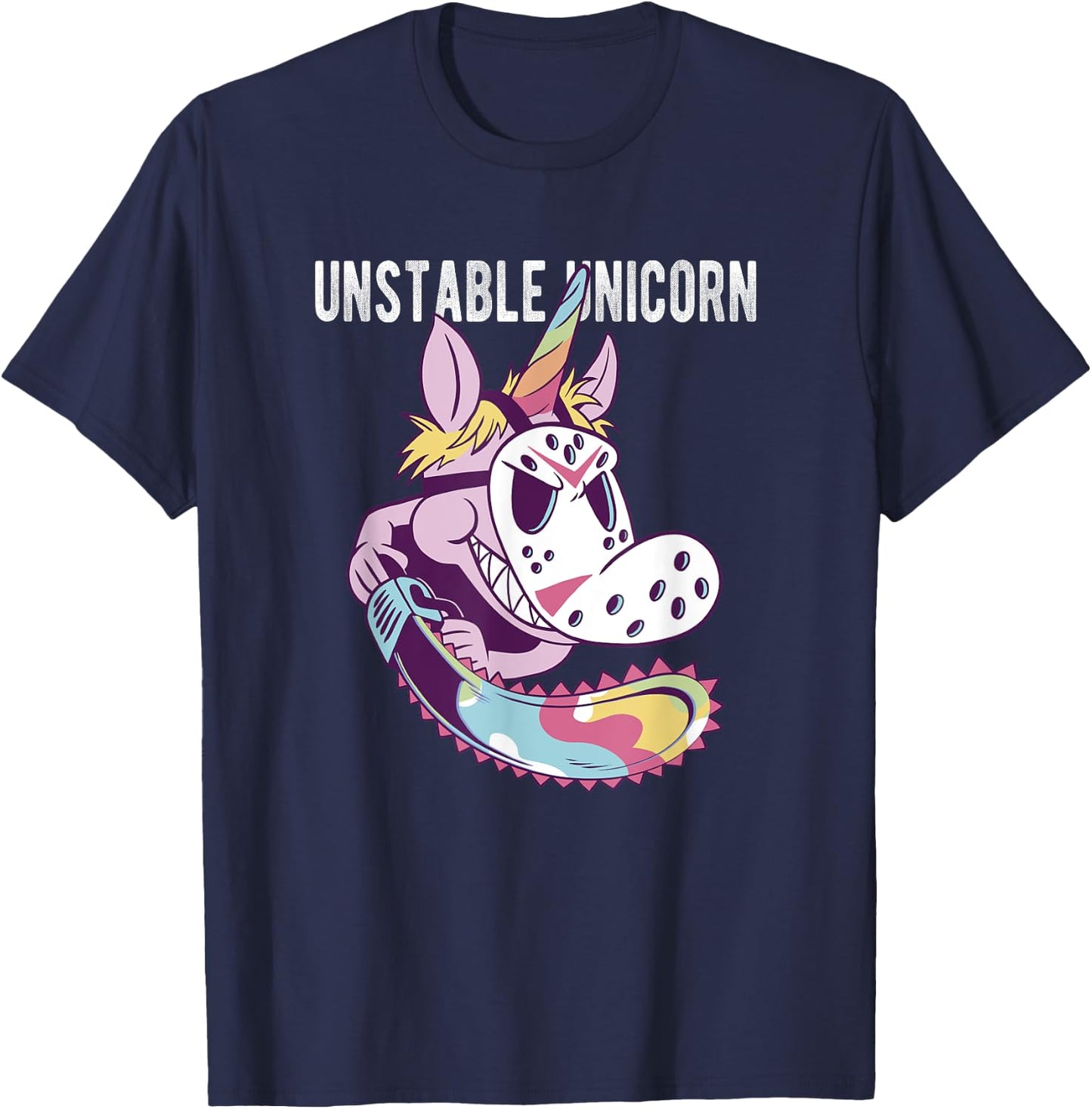 Unstable Unicorn with Chainsaw T-Shirt - T-Shirt | Navy