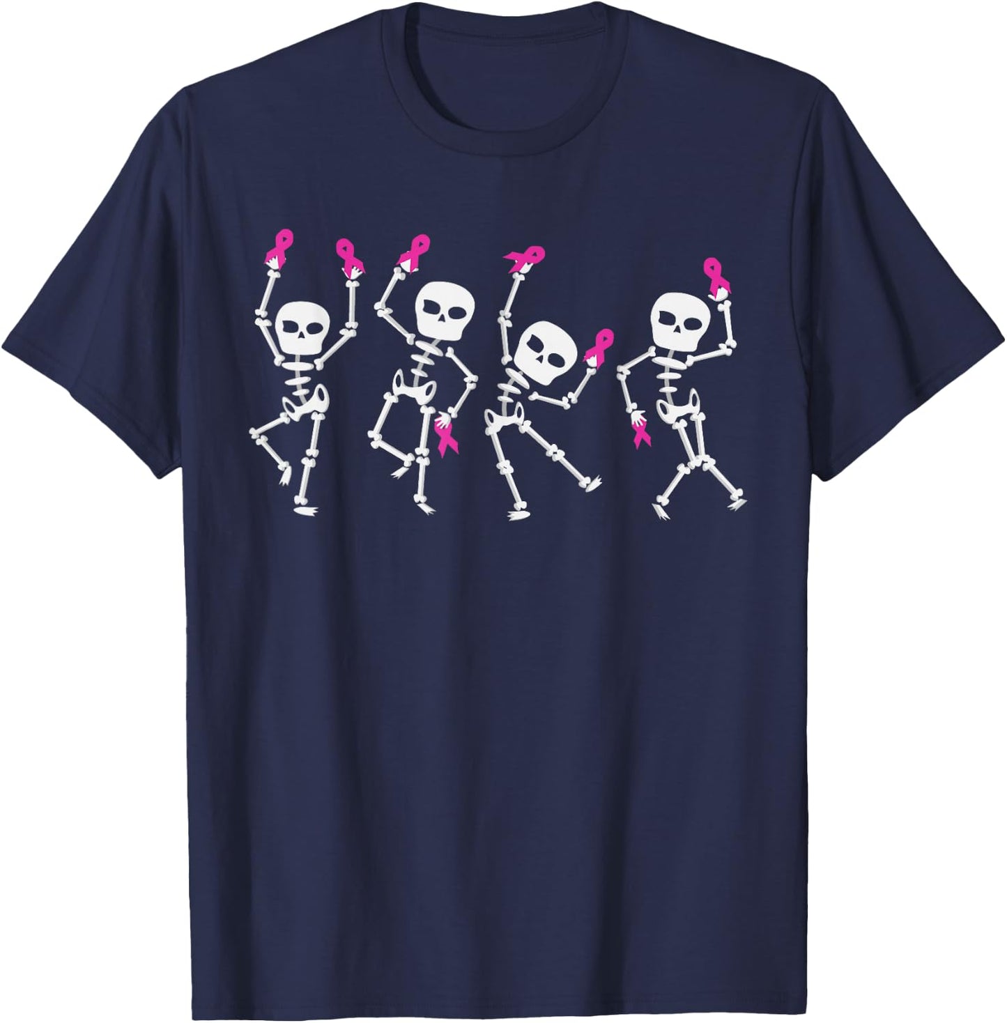 Pink Ribbon Breast Cancer Awareness Skeleton Dancing Costume T-Shirt - T-Shirt | Navy