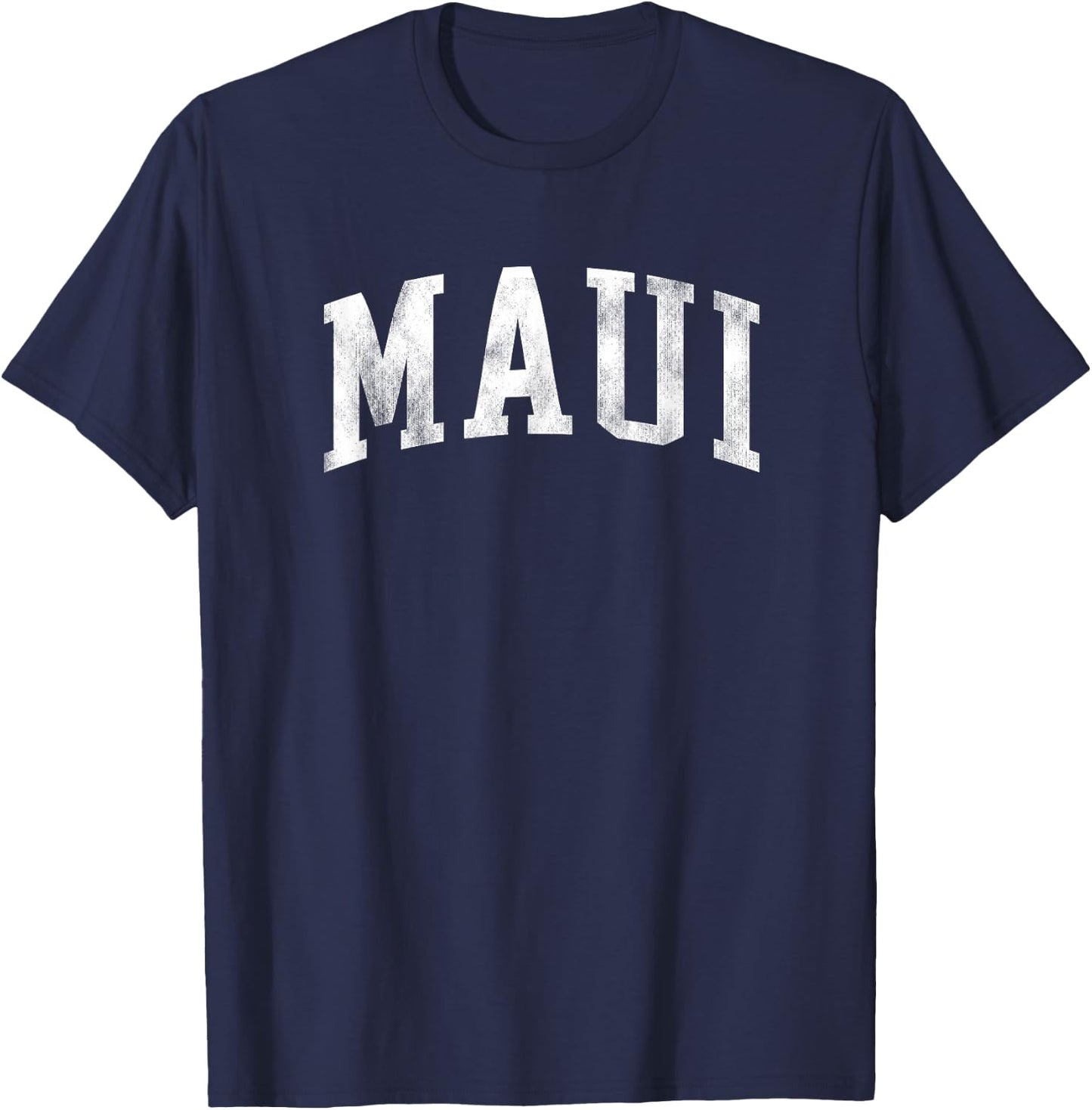 Maui Hawaii Retro Varsity Arched Text Vintage T-Shirt - T-Shirt | Navy