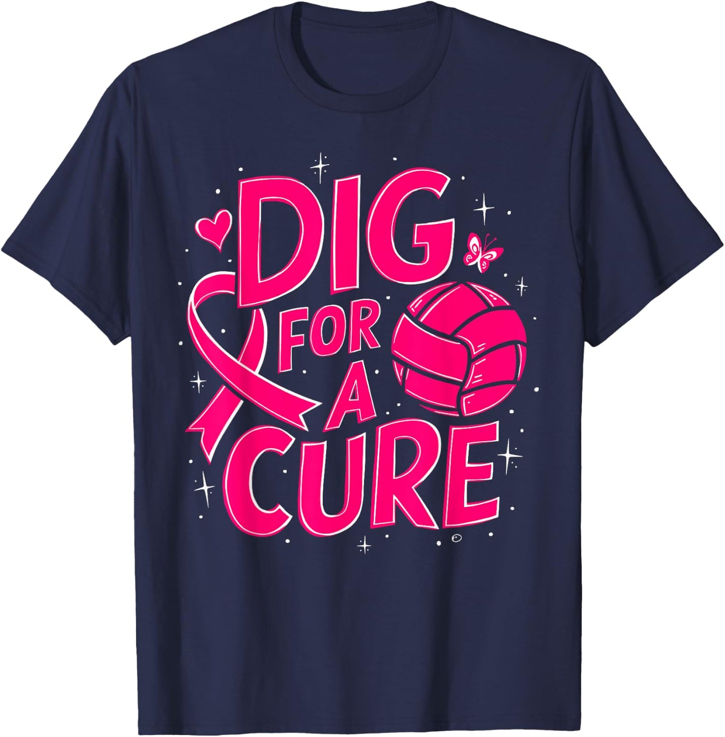 Dig For A Cure Breast Cancer Awareness Volleyball Pink T-Shirt - T-Shirt | Navy