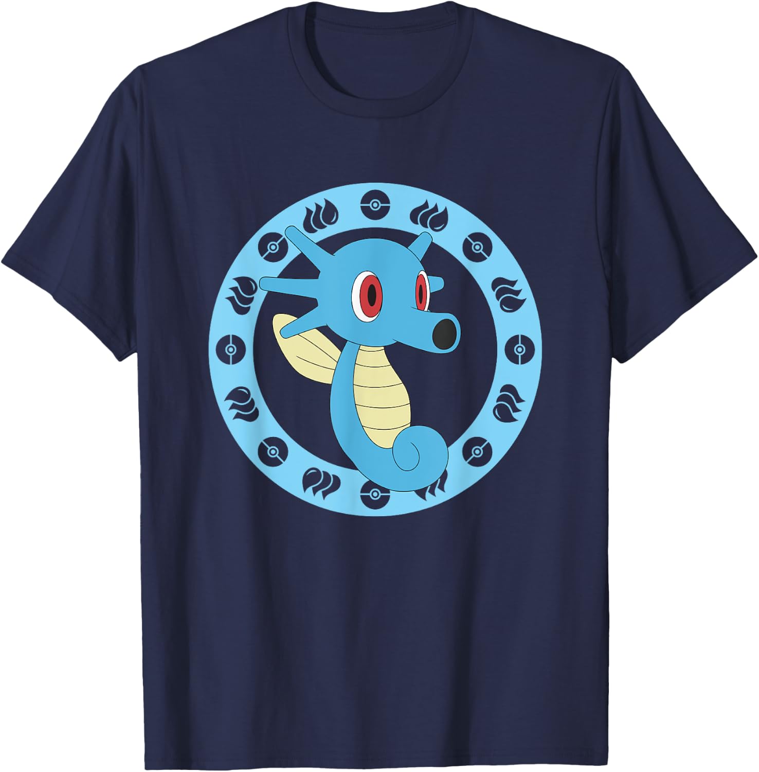 Pokémon Horsea Water Themed Cute Portrait T-Shirt - T-Shirt | Navy