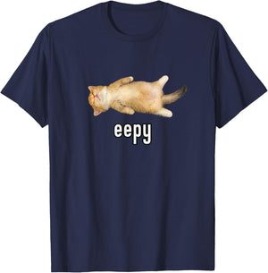 Eepy Cat, Silly Sleepy Cat Meme T-Shirt - T-Shirt | Navy