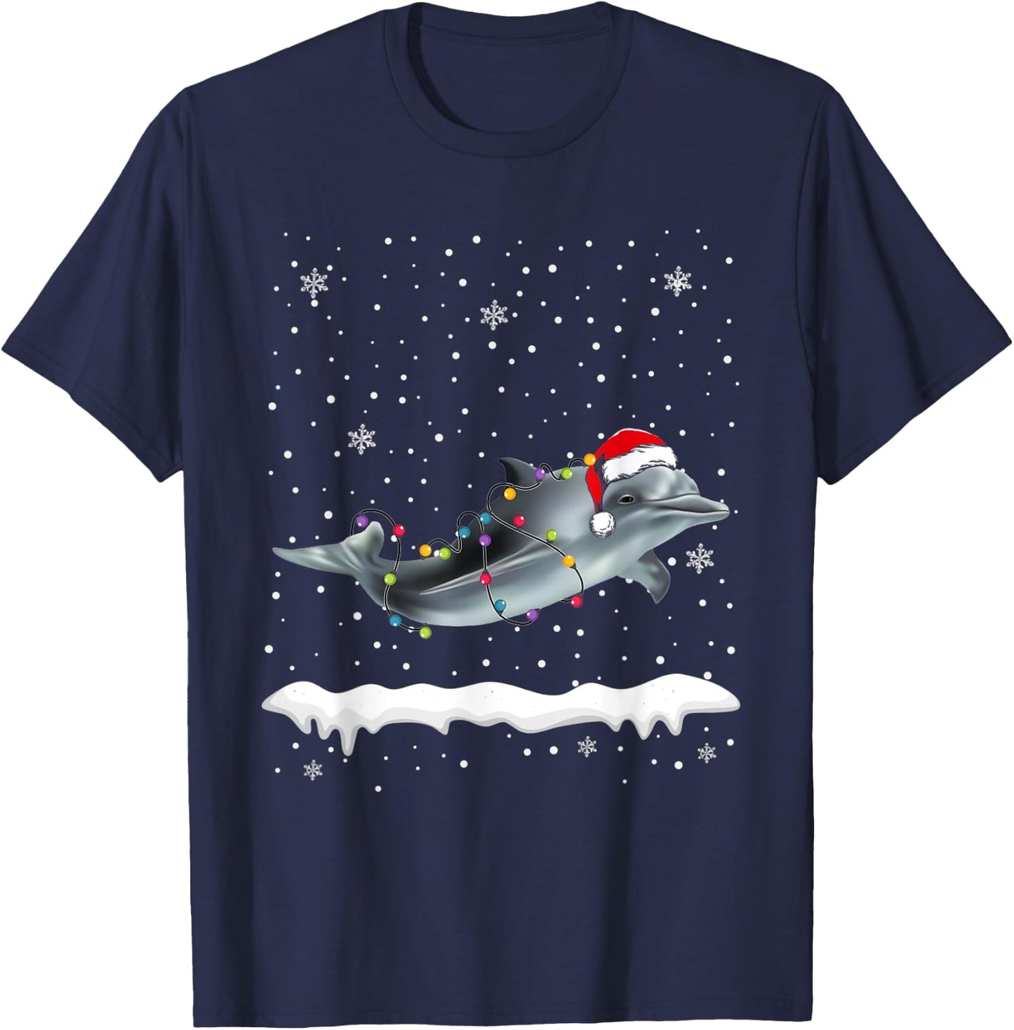 Funny Santa Dolphin Christmas Lights Animals Lover T-Shirt - T-Shirt | Navy