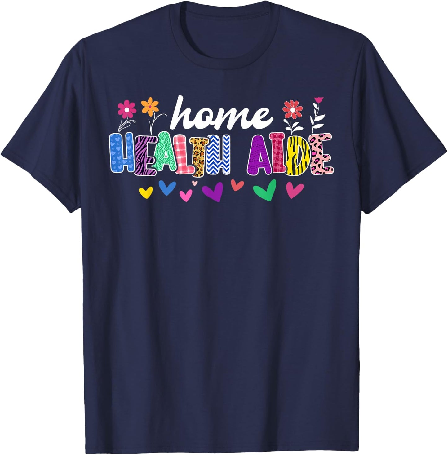 Home Health Aide Heart Leopard T-Shirt - T-Shirt | Navy
