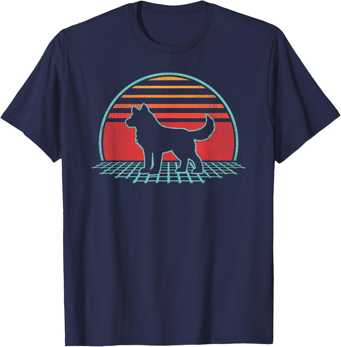 Siberian Husky Lover Dog Owner Retro Vintage 80s Style T-Shirt - T-Shirt | Navy