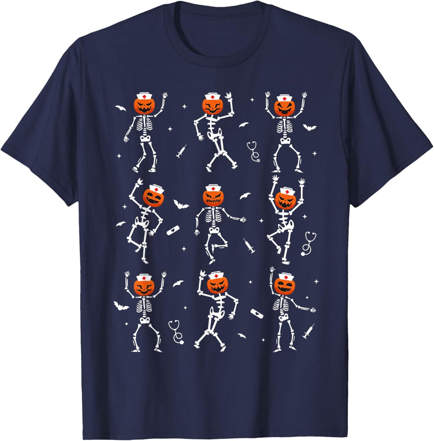 Funny Dancing Skeleton Nurse Halloween healthcare Crew RN T-Shirt - T-Shirt | Navy