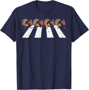 Thanksgiving Turkeys Crossing Road Crosswalk Men Women Kids T-Shirt - T-Shirt | Navy