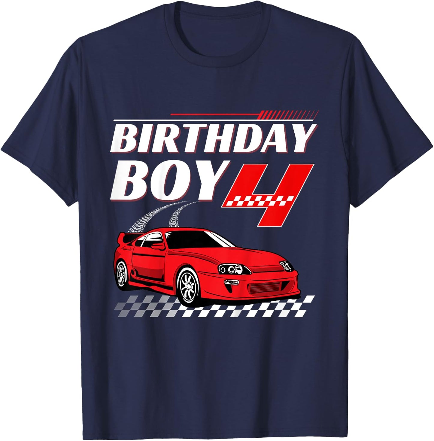 Kids Birthday Boy 4 years Race Car 4th Birthday Racing Car T-Shirt - T-Shirt | Navy