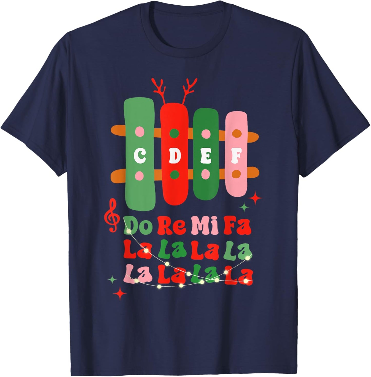 Groovy CDEF Do Re Mi Fa La La La La Music Teacher Christmas T-Shirt - T-Shirt | Navy