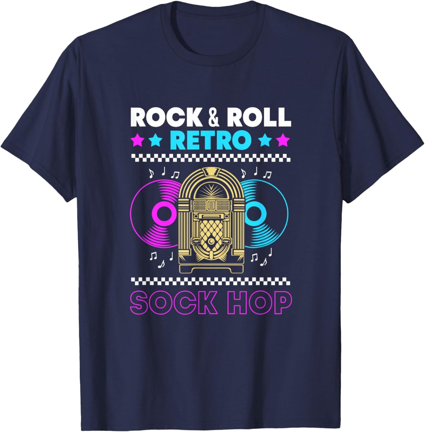 Rock And Roll Jukebox Music 50s Retro Sock Hop T-Shirt - T-Shirt | Navy