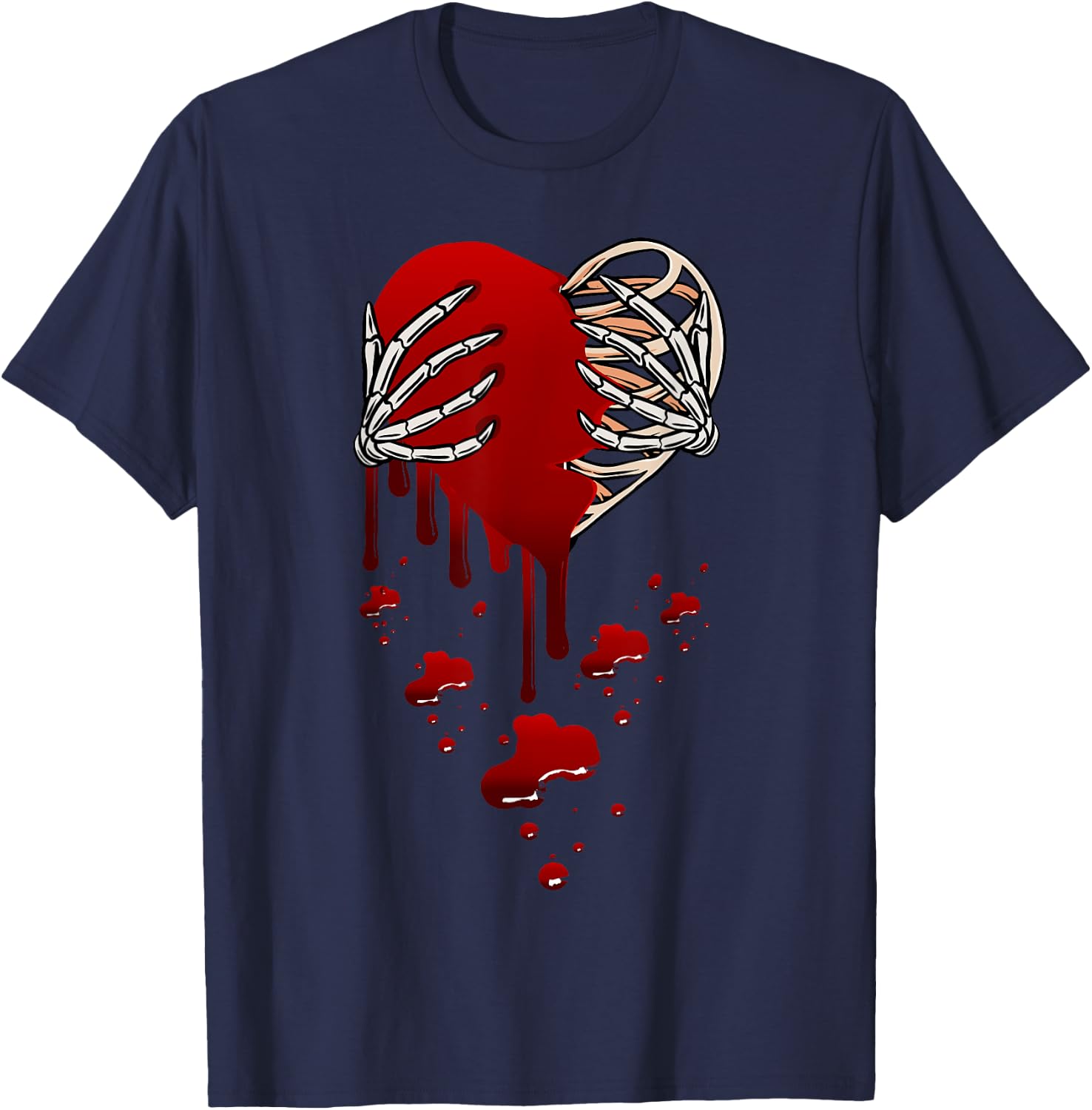 Crazy Love Skeleton Blood Injected Heart Valentine's Greeting T-Shirt - T-Shirt | Navy