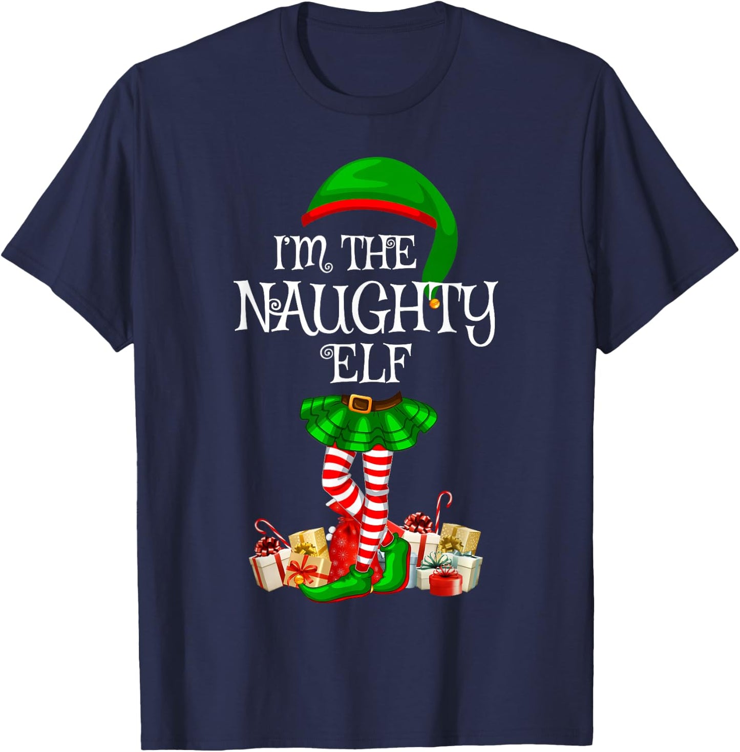Matching Family Women Girls I'm The Naughty Elf Christmas T-Shirt - T-Shirt | Navy