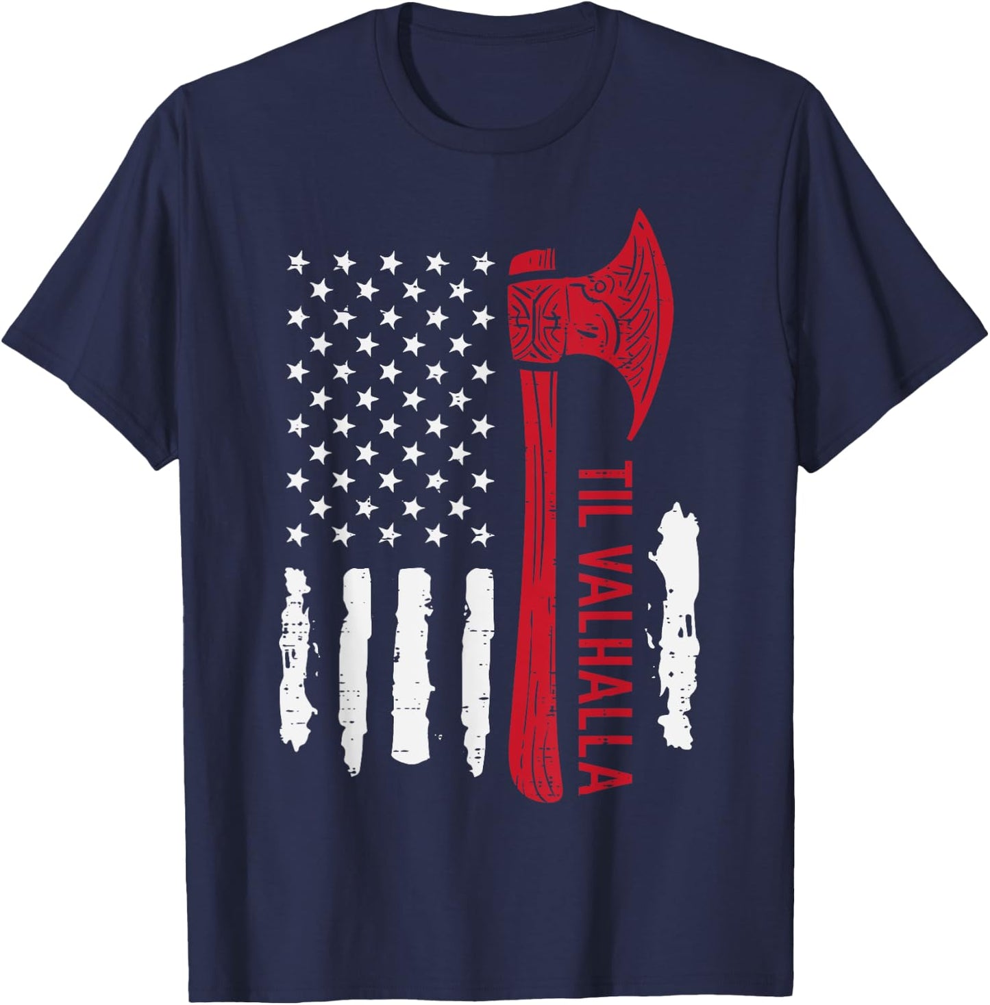 Viking Axe US Flag Til Valhalla Patriot Men Women Kids Boys T-Shirt - T-Shirt | Navy
