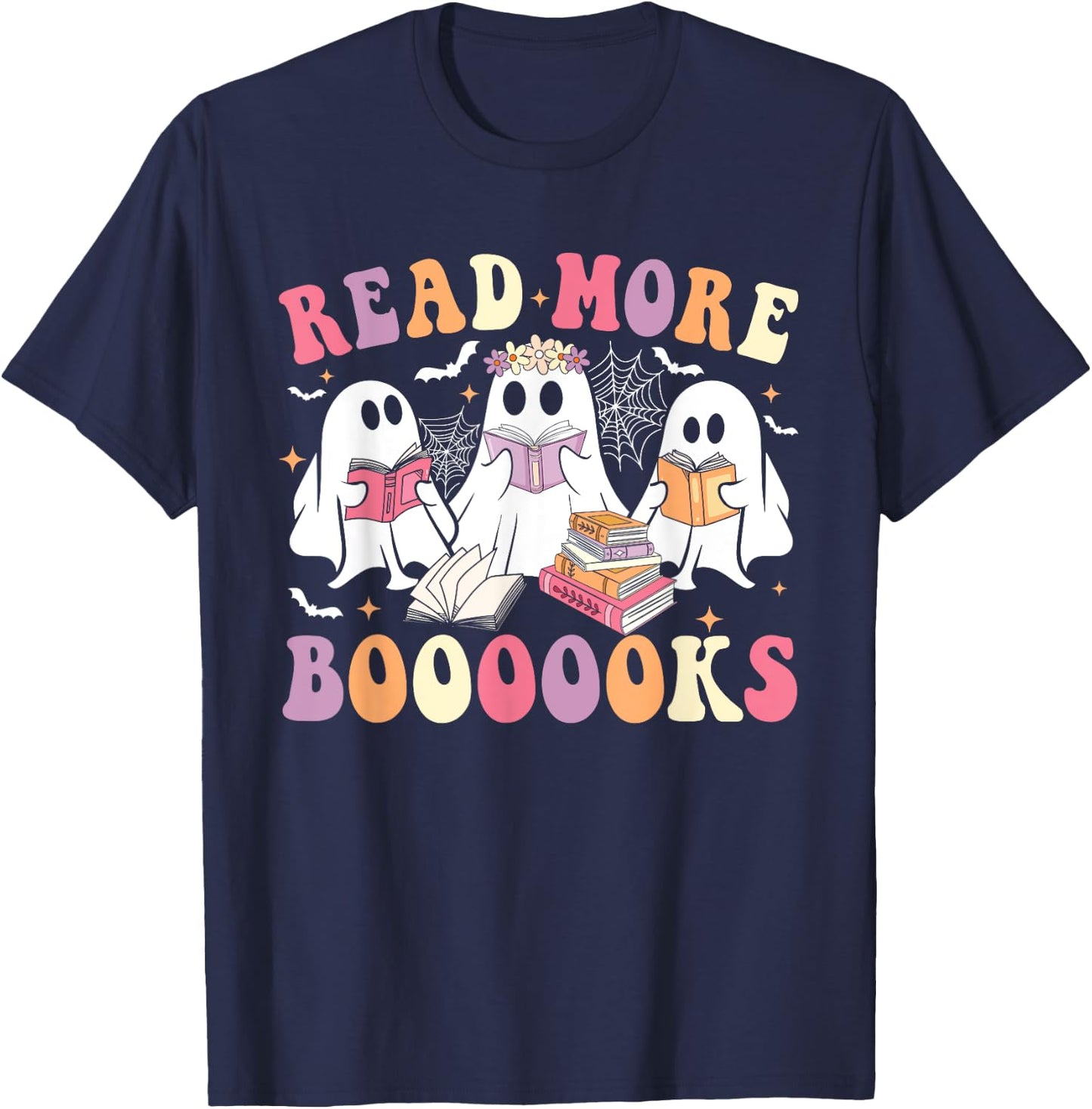 Cute Ghost Book Read More Books Funny Teachers Halloween T-Shirt - T-Shirt | Navy