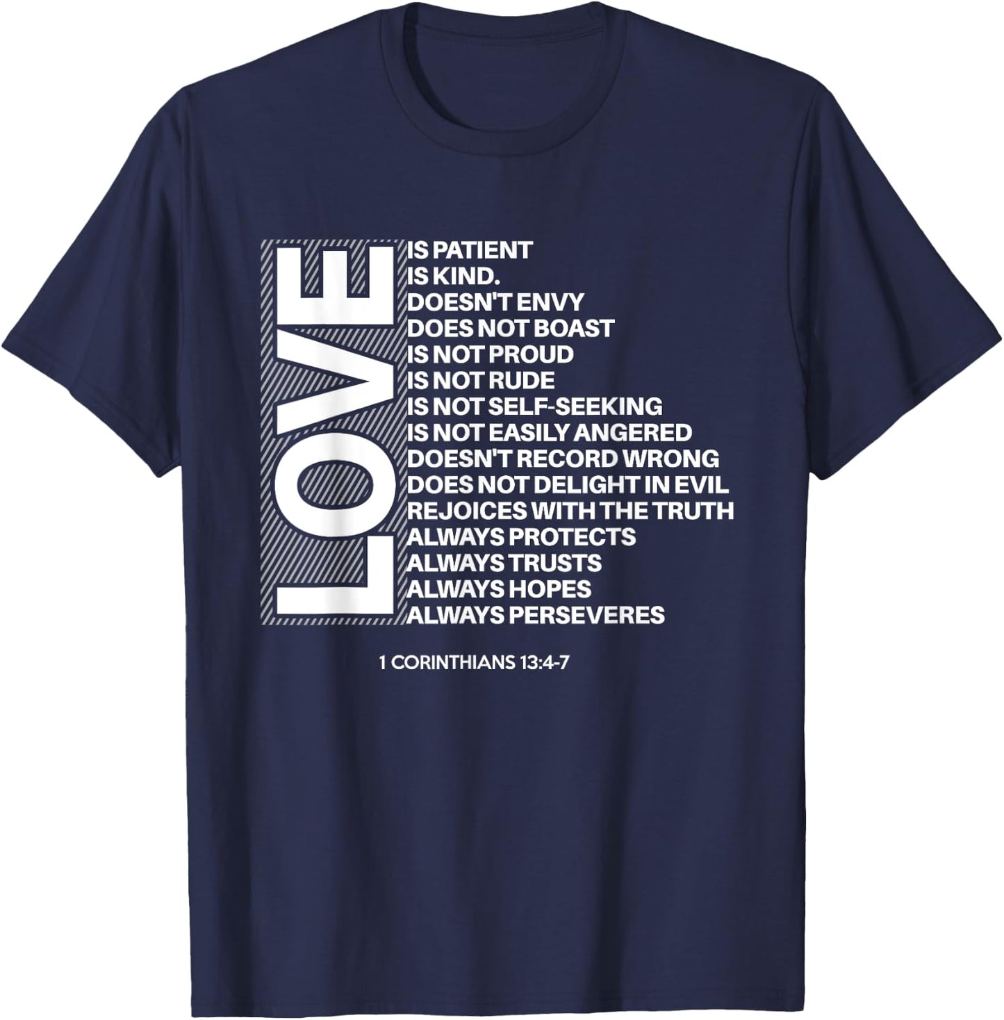 1 Corinthians 13:4-7 Love Is Patient Bible Verses Graphic T-Shirt - T-Shirt | Navy
