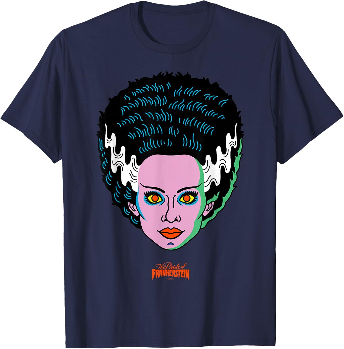 Universal Monsters Bride of Frankenstein Retro Big Face T-Shirt - T-Shirt | Navy