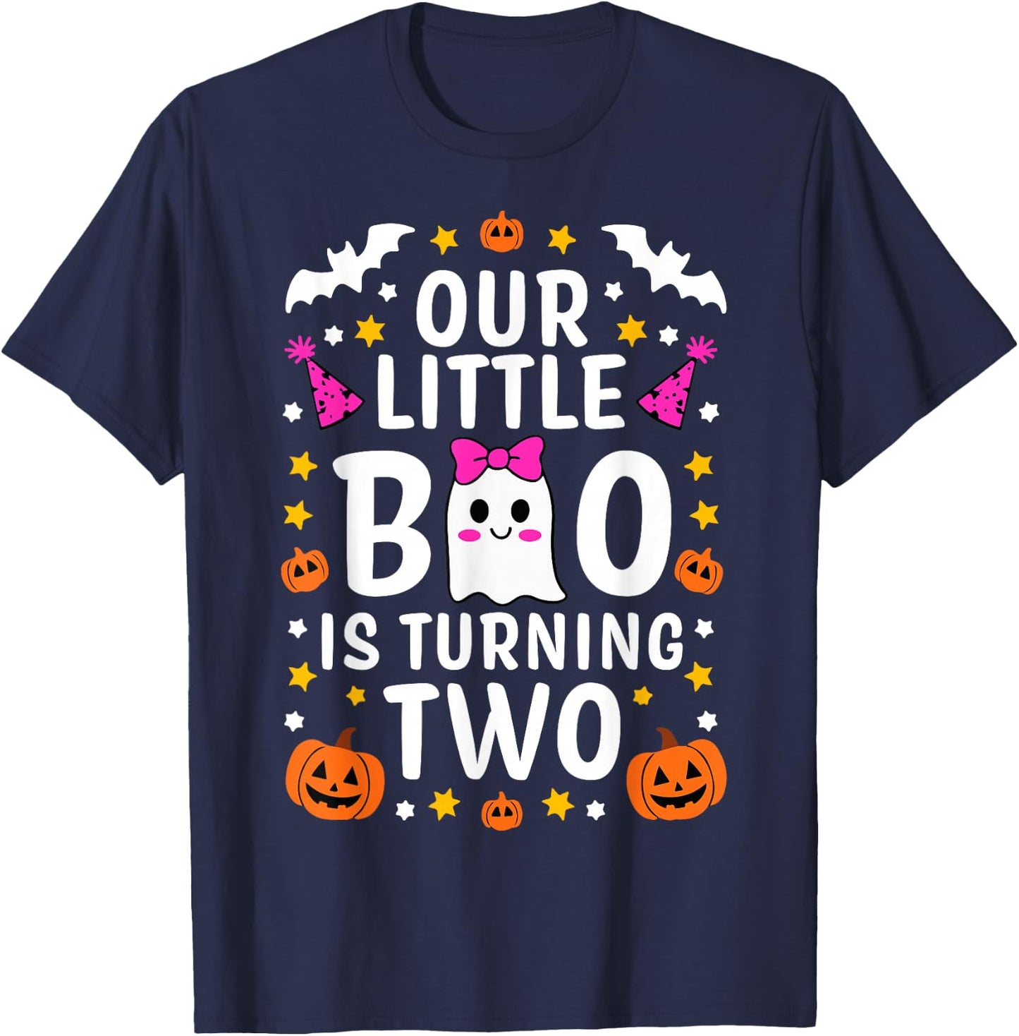 Our Little Boo Is Turning Two Yr 2nd Birthday Girl Halloween T-Shirt - T-Shirt | Navy