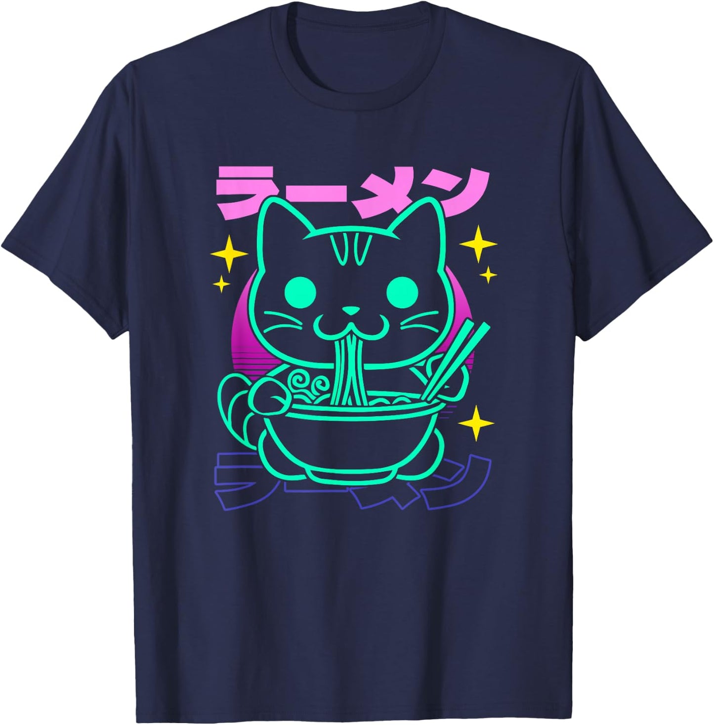 Retro Kawaii Ramen Cat T-Shirt - T-Shirt | Navy
