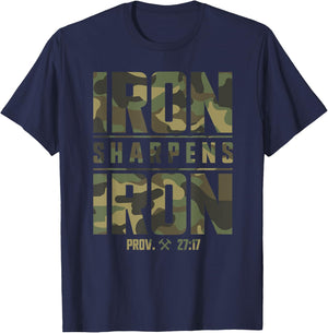 Iron Sharpens Iron Christian Men Camo Scripture Gym Workout T-Shirt - T-Shirt | Navy