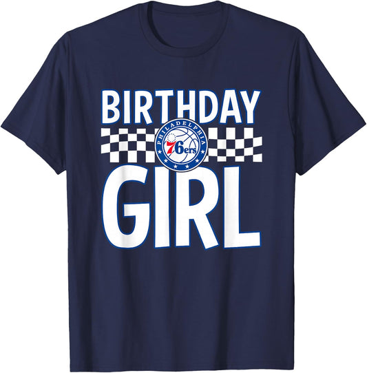 NBA Philadelphia 76ers Birthday Girl Checkered Logo T-Shirt - T-Shirt | Navy