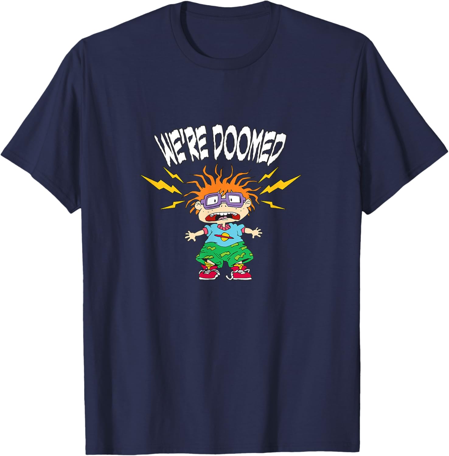 Rugrats Chuckie We're Doomed Lightning Bolt Design T-Shirt - T-Shirt | Navy