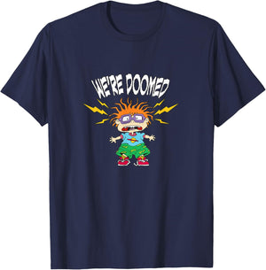 Rugrats Chuckie We're Doomed Lightning Bolt Design T-Shirt - T-Shirt | Navy