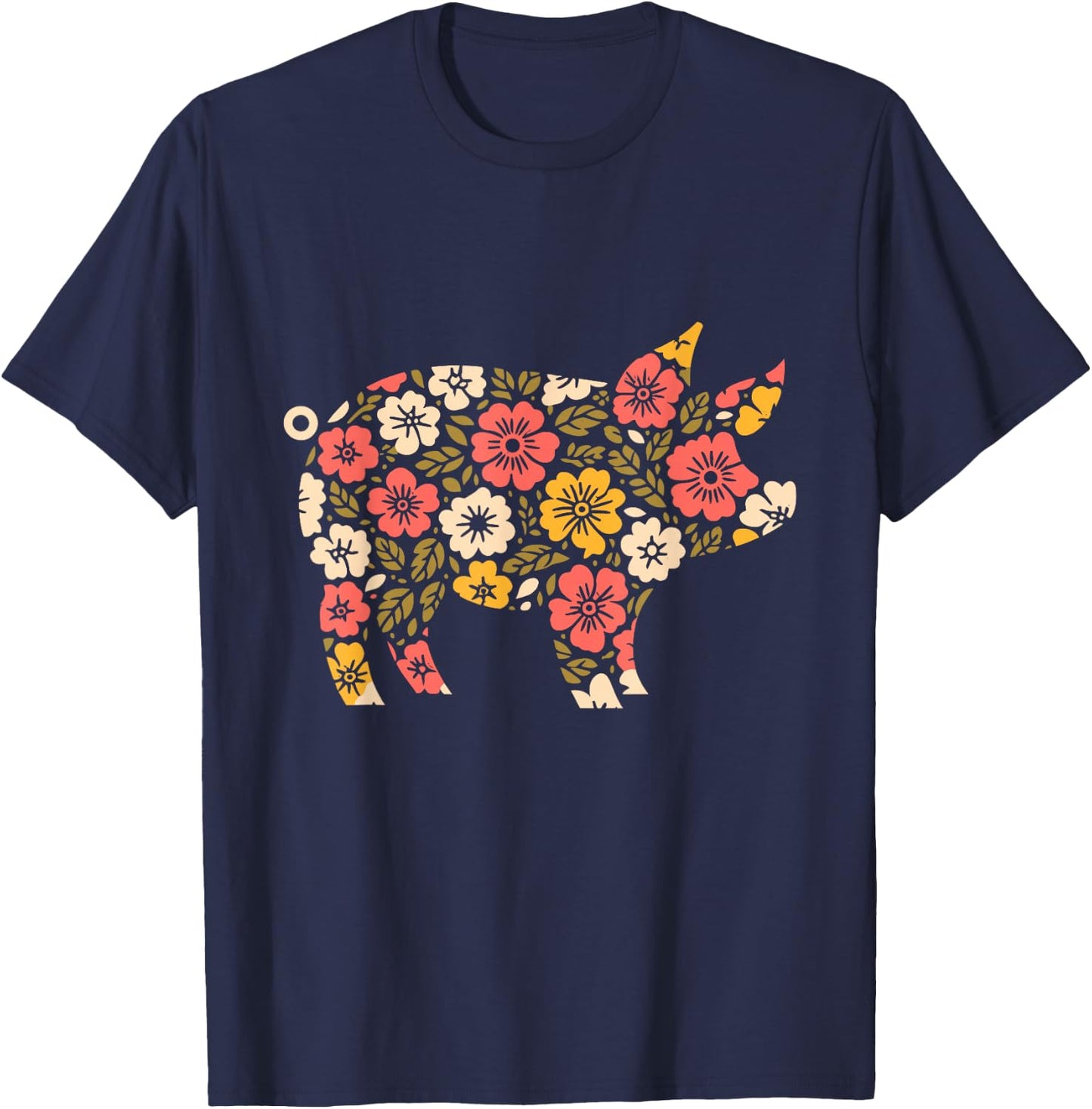 Floral Flower Pig Mom Grandma Mothers Day T-Shirt - T-Shirt | Navy