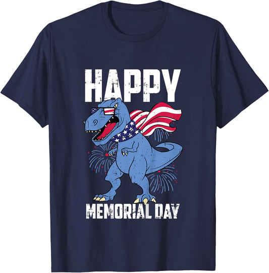Kids Happy Memorial Day 4th Of July American Flag Toddler Boys T-Shirt - T-Shirt | Navy