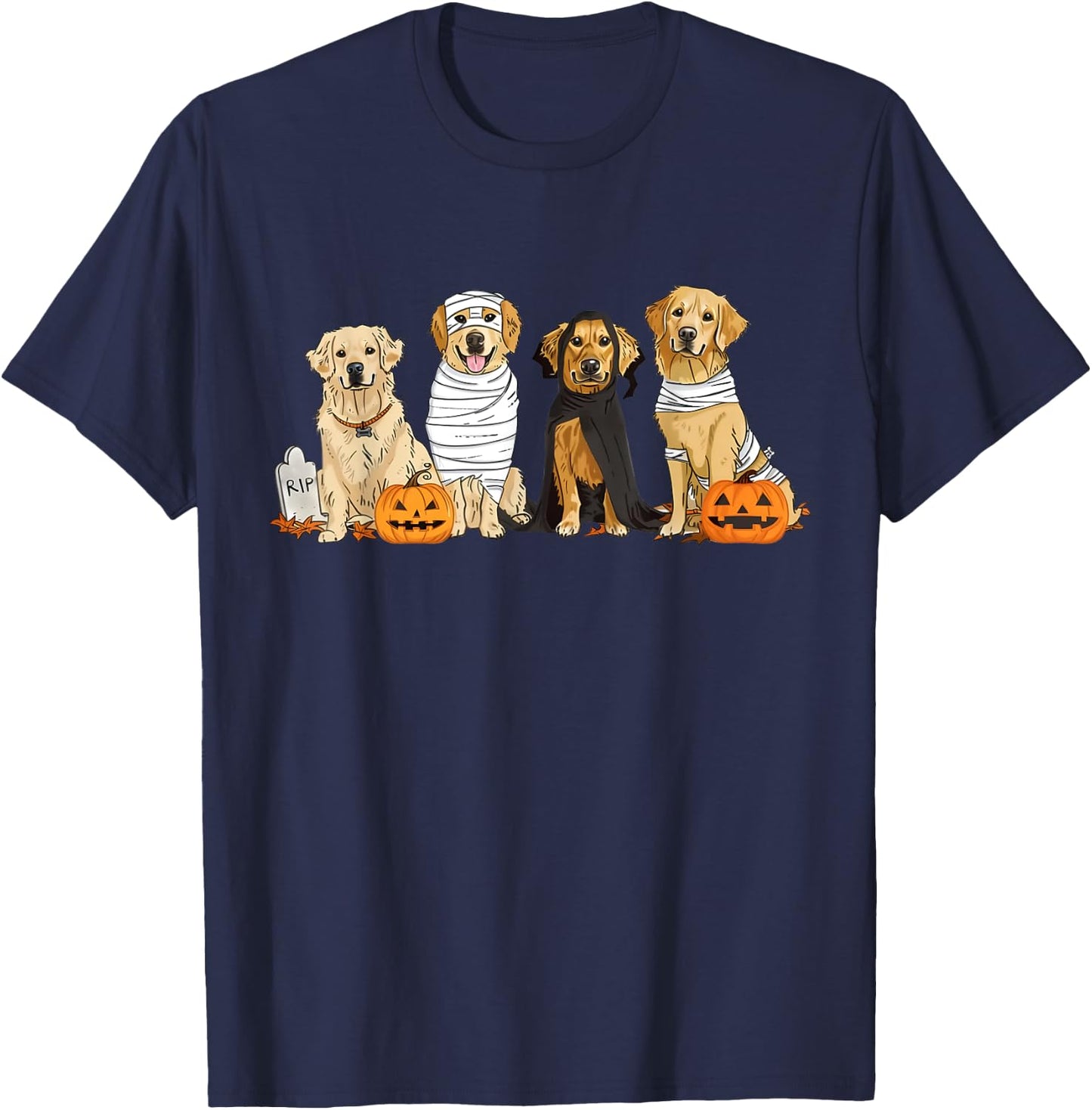 Golden Retriever Ghost Dog Halloween Golden Retriever Witch Men Women T-Shirt - T-Shirt | Navy