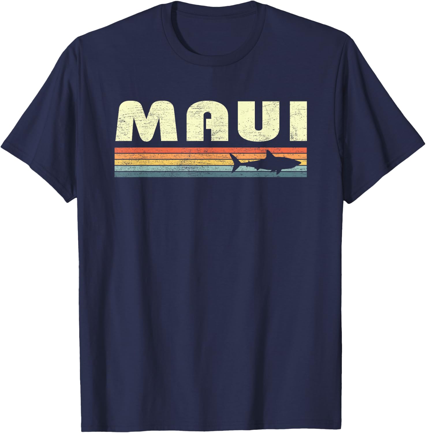 Maui Hawaii Vintage Shark Souvenir Retro Graphic Kids T-Shirt - T-Shirt | Navy