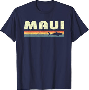 Maui Hawaii Vintage Shark Souvenir Retro Graphic Kids T-Shirt - T-Shirt | Navy